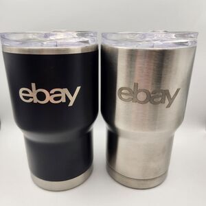 EBAY Black and Silver Tumbler Set Steel Insulated Travel Mugs Cold & Hot 5.5"
